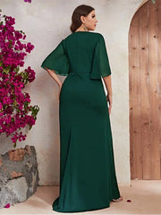 Plus Size V-Neck Dark Green Chiffon Evening Dress