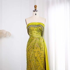 HELEN Luxury Satin Strapless Lime Evening Dress