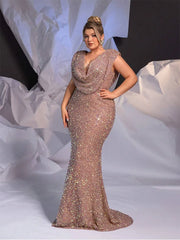 Plus size sleeveless sparkling evening dress