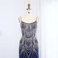 Luxury Crystal Spaghetti Straps Tassel Evening Dress