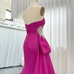 Luxury Elegant Long Fuchsia Overskirt Side Slit Evening Dress