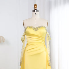 HELEN Sweetheart Yellow Satin Evening Dress with Gloves