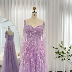 Luxury Feathers Sweetheart Lilac Evening Dress