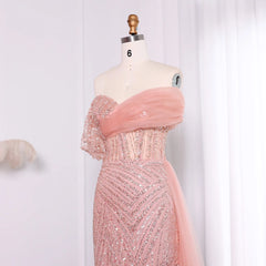 Luxury Blush Pink Off Shoulder Elegant Evening Dress