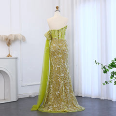 Luxury Beaded Evening Dress with Cape Sleeve - Elegant Formal Gown