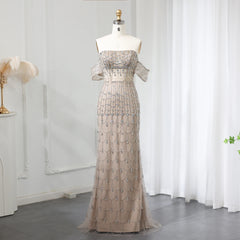 Luxury Champagne Evening Dress with Detachable Skirt
