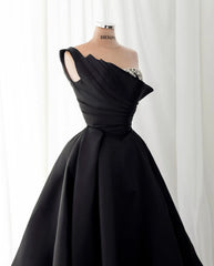 HELEN Luxury Black Satin Crystal One Shoulder Evening Dress