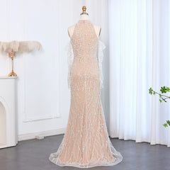 HELEN Luxury Beaded Mermaid Nude Evening Dress with Gloves