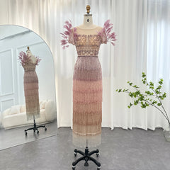 Luxury Feathers Tassel Lilac Evening Dress