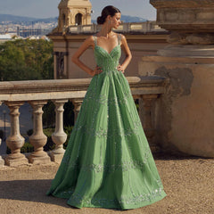 HELEN Luxury Sequin Beaded Green Evening Dress