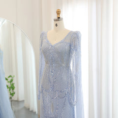 Luxury Light Blue Mermaid  Evening Dress with Cape Sleeves