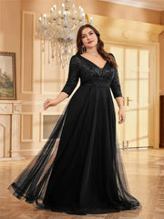 Plus size V-neck sequin evening dress