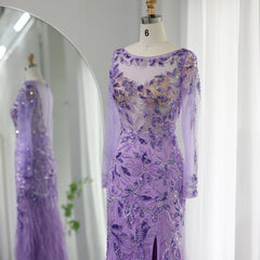 Luxury Beaded Feathers Long Sleeves Evening Dress