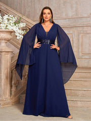 Plus size V-neck shawl chiffon Evening dress