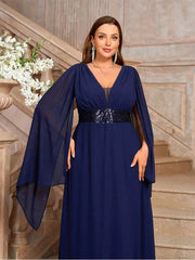 Plus size V-neck shawl chiffon Evening dress