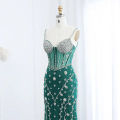 HELEN Emerald Green Spaghetti Straps Mermaid Evening Dress