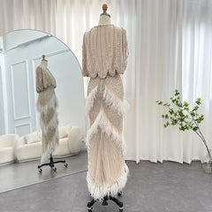 Luxury White Feathers Two Pieces Evening Dress