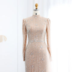 HELEN Luxury Beaded Nude Tulle Evening Dress