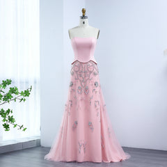 Luxury Beaded Appliques Satin Evening Dress