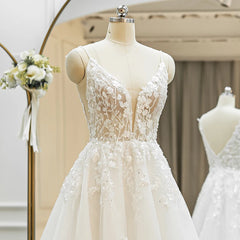 Classic Spaghetti Straps Lace A-Line Wedding Dress