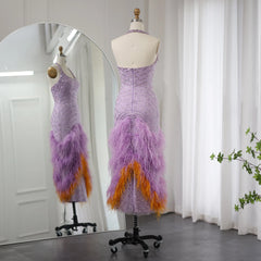 Luxury Elegant Halter Feathers Lilac Evening Dress