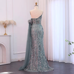 Luxury Beaded Evening Dress with Cape Sleeve - Elegant Formal Gown