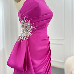 Luxury Elegant Long Fuchsia Overskirt Side Slit Evening Dress