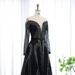 HELEN Elegant Long Sleeves Black Luxury Evening Dress