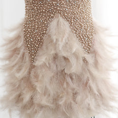 HELEN Luxury Feathers & Pearls Nude Short Cocktail Party Dress