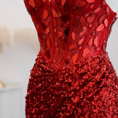 Luxury Spaghetti Straps Wine Red Sequin Prom Evening Dress