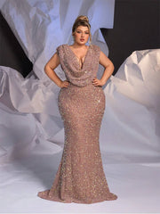 Plus size sleeveless sparkling evening dress