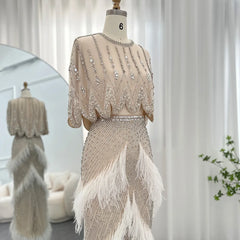 Luxury White Feathers Two Pieces Evening Dress