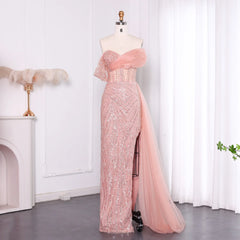 Luxury Blush Pink Off Shoulder Elegant Evening Dress