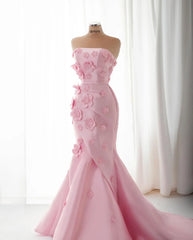 HELEN Luxury Pink 3D Flowers Evening Dress with Detachable Overskirt