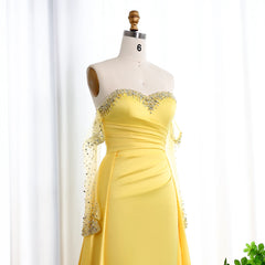 HELEN Sweetheart Yellow Satin Evening Dress with Gloves