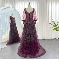 HELEN Luxury Rhinestones Purple Evening Dress