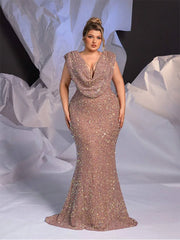 Plus size sleeveless sparkling evening dress