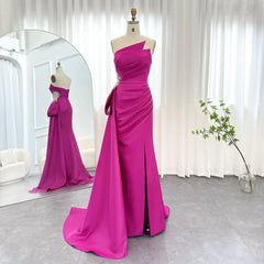 Luxury Elegant Long Fuchsia Overskirt Side Slit Evening Dress