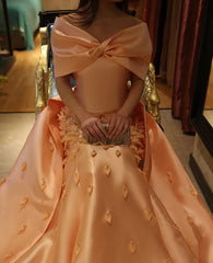 Luxury 3D Flowers Blush Pink Satin Mermaid Evening Dress