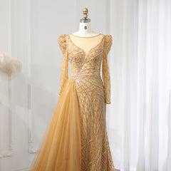 Luxury Gold Mermaid Beaded Evening Dress with Overskirt