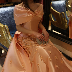 Luxury 3D Flowers Blush Pink Satin Mermaid Evening Dress