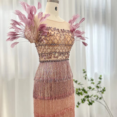 Luxury Feathers Tassel Lilac Evening Dress