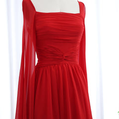 Luxury Elegant Red Chiffon Evening Dresses with Cape Sleeves