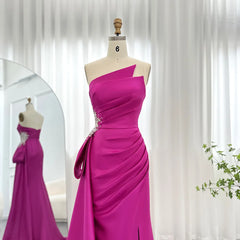 Luxury Elegant Long Fuchsia Overskirt Side Slit Evening Dress