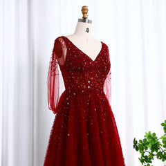 HELEN Luxury Beaded Wine Red Evening Dress