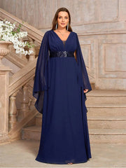 Plus size V-neck shawl chiffon Evening dress