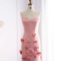 Luxury Women Pink 3D Flowers Satin Mermaid Evening Dress