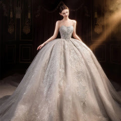 Exquisite Strapless Sequin Beaded Organza Wedding Dress