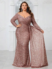 Plus Size Off-Shoulder Sequined Evening Dress