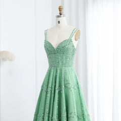 HELEN Luxury Sequin Beaded Green Evening Dress